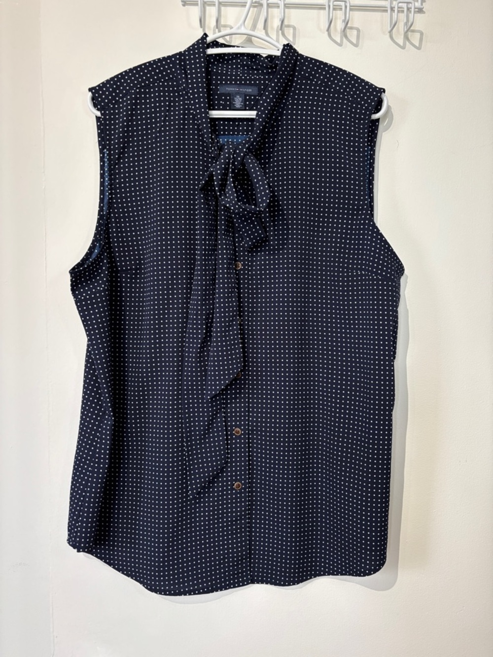 Tommy Hilfiger XXL Navy Polka Dot Tie-Neck Shell